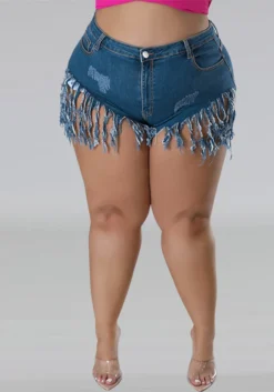 Plus Size Women's Denim Fringed Shorts -Plus Size Dresses Shop 878786239427431b