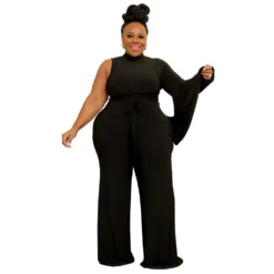 Fashion Plus Size Women's Solid Lace-Up Slash Shoulder Wide Sleeve Jumpsuit -Plus Size Dresses Shop 881021d8795a7eeb