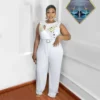 Ladies Round Neck Sleeveless Beaded Casual Loose Pleated Jumpsuit With Belt -Plus Size Dresses Shop 88b23a540541dffc