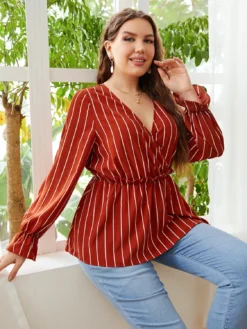 Women Loose Striped Patchwork Turndown Collar Shirt -Plus Size Dresses Shop 88d0296de467ab60