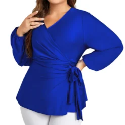 Plus Size Women Autumn V-neck Lace-up Long Sleeve Shirt -Plus Size Dresses Shop 890c63d35af0a9fc