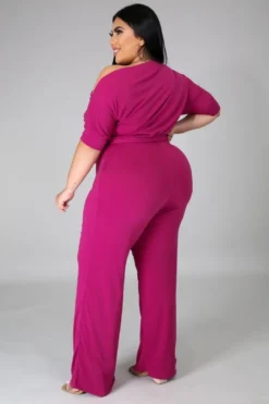 Summer Plus Size Pink Slash Shoulder Formal Jumpsuit