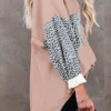 Plus Size Women Shirt Leopard Patchwork Loose Long Sleeve Top