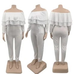 Women's Plus Size Loose Ruffle Off Shoulder Ribbed Jumpsuit -Plus Size Dresses Shop 89ab8cd7532990c7