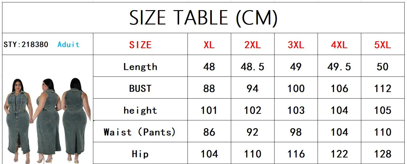 Plus Size Women's Denim Sleeveelss Zipper Top Slit Long Skirt Two Piece Set 11 Plus Size Women's Denim Sleeveelss Zipper Top Slit Long Skirt Two Piece Set - Image 9