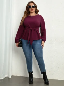 Autumn And Spring Women'S V-Neck Long-Sleeved Purple Shirt Tie Top -Plus Size Dresses Shop 8a1260af7b9f4109