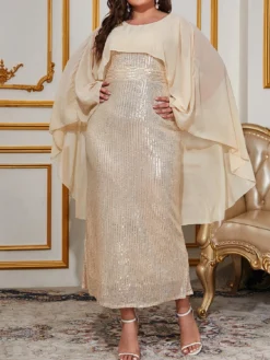 Plus Size Women Sexy Sequined Chiffon Round Neck Formal Party Evening Dress 12 Plus Size Women Sexy Sequined Chiffon Round Neck Formal Party Evening Dress -Plus Size Dresses Shop 8ab1118f3d1b0016