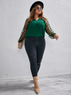 Plus Size Women's Autumn And Winter Mesh Patchwork Tops -Plus Size Dresses Shop 8ad9ad99e3fdf026