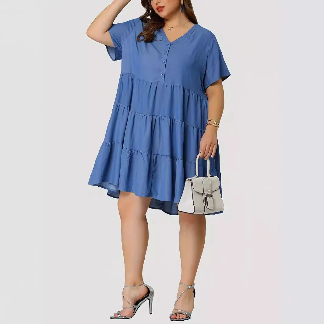Plus Size Women Short Sleeve Multi-Layer Dress 5 Plus Size Women Short Sleeve Multi-Layer Dress - Image 3