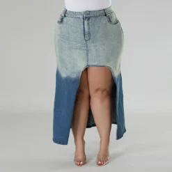 Plus Size Women Gradient Slit Denim Skirt
