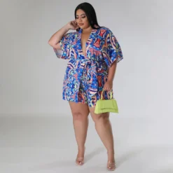 Summer Plus Size Loose Print Blouse Lace-Up Shorts Multi-Color Two-Piece Set -Plus Size Dresses Shop 8af73d1136bad10f
