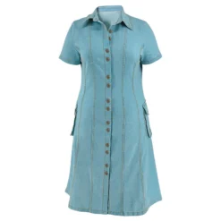 Plus Size Women's Turndown Collar Short Sleeve Button Fashion Denim Dress -Plus Size Dresses Shop 8b06f7315a391c0a