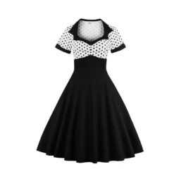 Plus Size Polka Dot Square Neck Vintage Slim Waist Short Sleeve High Waist Swing Dress -Plus Size Dresses Shop 8b11fc0e509baaa6