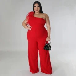 Plus Size Ladies One Shoulder Mesh Wide Leg Pants -Plus Size Dresses Shop 8b388401ac61f2c7