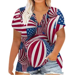Plus Size Women Printed Summer Short Sleeve V-Neck T-Shirt -Plus Size Dresses Shop 8b9414b3cb2a735d