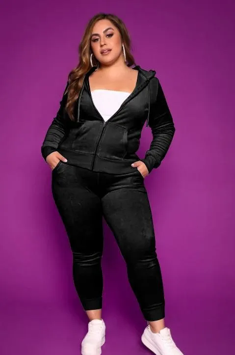 Plus Size Women Fall/Winter Solid Velvet Casual Top And Pant Two-piece Set 13 Plus Size Women Fall/Winter Solid Velvet Casual Top And Pant Two-piece Set - Image 11