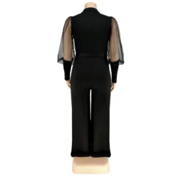 Plus Size Women Lapel Mesh Long Sleeve Jumpsuit With Belt -Plus Size Dresses Shop 8c2172aa59bb9cfa
