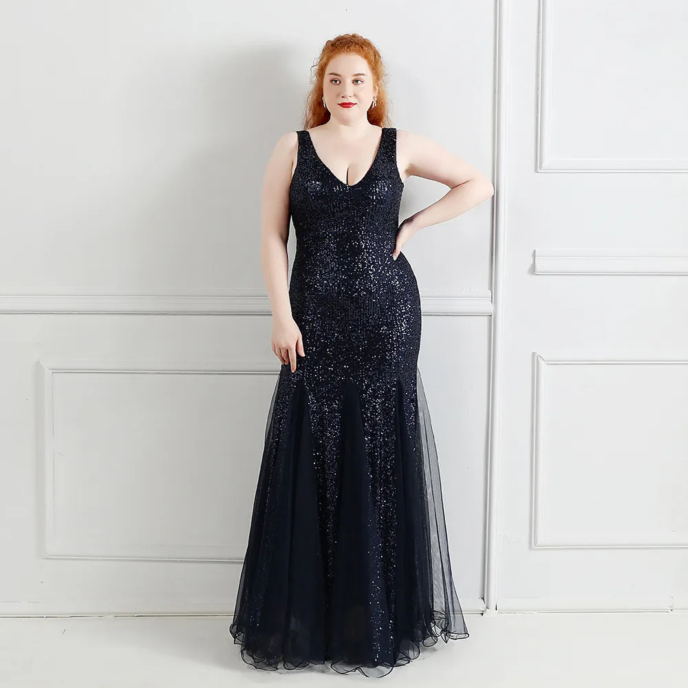 Elegant U-Neck Sleeveless Sequin Plus Size Beauty Long Formal Party Evening Dress 16 Elegant U-Neck Sleeveless Sequin Plus Size Beauty Long Formal Party Evening Dress - Image 14