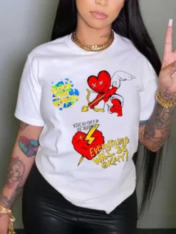 Plus Size Women Oversized Round Neck Short Sleeve Printed T-Shirt -Plus Size Dresses Shop 8c614155adceaf5f