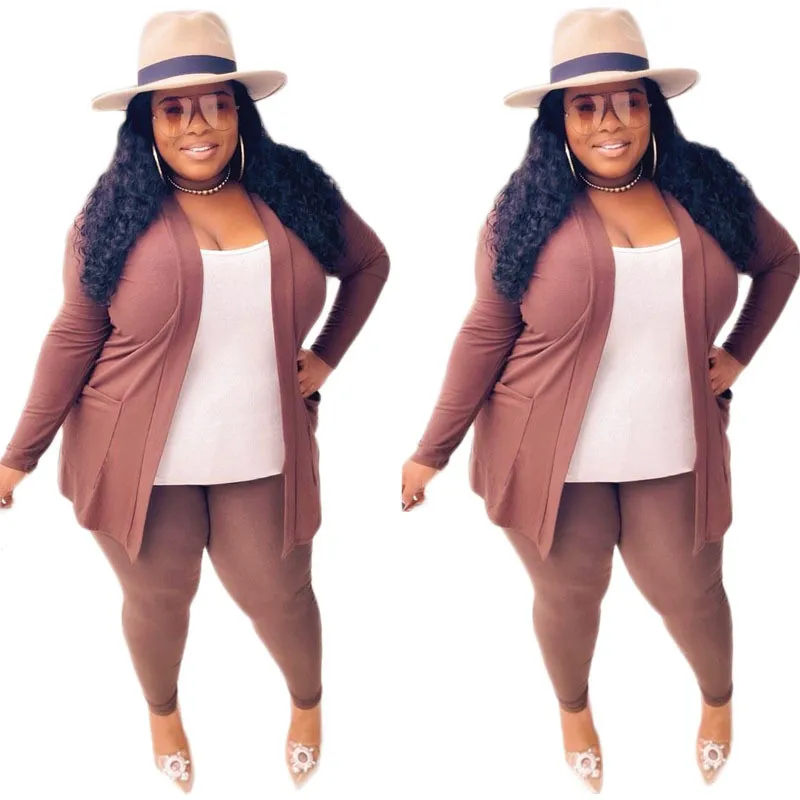 Spring Plus Size Fashion Women's Sexy Solid Color Cardigan Tight Fitting Three-Piece Pants Set 4 Spring Plus Size Fashion Women's Sexy Solid Color Cardigan Tight Fitting Three-Piece Pants Set - Image 2