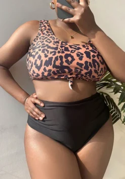 Plus Size High Waist Leopard Sexy Two Pieces Bikini Swimsuit -Plus Size Dresses Shop 8d1ea6b57ee06d43
