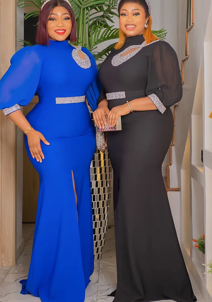 Fashion Women's Sexy Slit Dress Africa Plus Size Women's Solid Color Long Gown 4 Fashion Women's Sexy Slit Dress Africa Plus Size Women's Solid Color Long Gown - Image 2