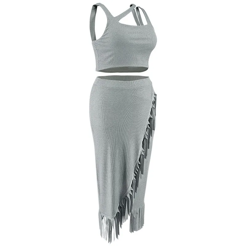 Plus Size Women's Tassel Irregular Sleeveless Two Piece Skirt Set 17 Plus Size Women's Tassel Irregular Sleeveless Two Piece Skirt Set - Image 15