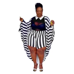 Plus Size Loose Two Piece Striped Printed Shorts Set -Plus Size Dresses Shop 8eefa64c22bbf73e