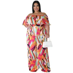 Women Print Off Shoulder Backless Pleated Loose Jumpsuit -Plus Size Dresses Shop 8f1cdc083202704e