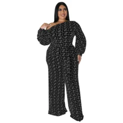 Plus Size Women's Fall New Fashion Casual Print Long Sleeve Jumpsuit -Plus Size Dresses Shop 8f1e0bce09f80dec