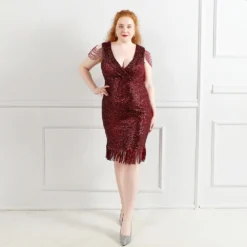 Plus Size Women Sequined Formal Party Midi Evening Dress -Plus Size Dresses Shop 8f6c88a02b2f2ea3