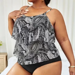 Print High Waist Two Piece Plus Size Tankini Swimsuit -Plus Size Dresses Shop 8f849dce6238f0ac