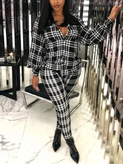 Plus Size Women Plaid Button Top And Pant Two-piece Set 11 Plus Size Women Plaid Button Top And Pant Two-piece Set -Plus Size Dresses Shop 8fa60207437f1bcb
