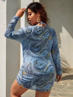 Sexy Plus Size Three-Piece Swimsuit Print Two Piece Bikini Long Sleeve Cover Up Dress Set -Plus Size Dresses Shop 8faed64e94bee313