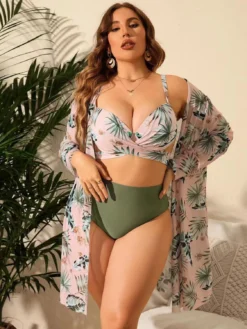 Plus Size Women Printed Swimwear Three-Piece -Plus Size Dresses Shop 8fe6c502a5eed87f