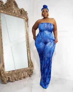 Plus Size Women Sexy Strapless Printed Wide Leg Jumpsuit -Plus Size Dresses Shop 8feaf12d395bf34f