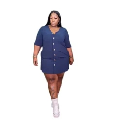 Plus Size Women Solid Loose Pocket Dress -Plus Size Dresses Shop 90227583200e2913