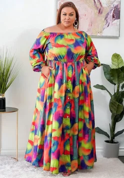 Plus Size Dress Chic Print Fashion Button Loose Long Sleeve Dress