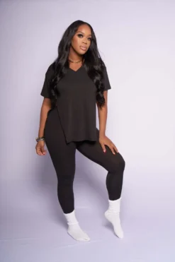 Plus Size Solid Color Slit V-Neck Two-Piece Set -Plus Size Dresses Shop 90eb3a2562b2e26c