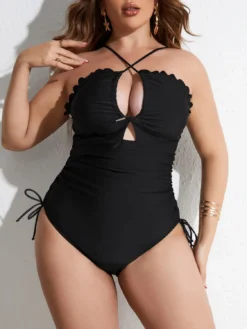 Sexy Solid Color Straps Plus Size One Piece Swimsuit -Plus Size Dresses Shop 91aabd4375c019a4