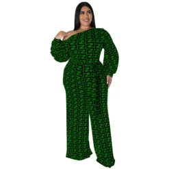 Plus Size Women's Fall New Fashion Casual Print Long Sleeve Jumpsuit -Plus Size Dresses Shop 926de09846af6add