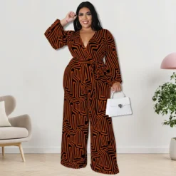Plus Size Women'S Print Long Sleeve Wrap Wide Leg Jumpsuit -Plus Size Dresses Shop 927807be0c92e87b