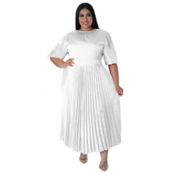 Plus Size Women's Fall Winter Pleated Round Neck Long Dress Short Sleeves -Plus Size Dresses Shop 927ff094ad1d9109