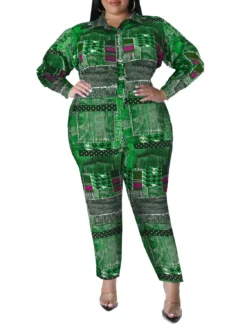 Plus Size Women's Fall Print Long Sleeve Jumpsuit -Plus Size Dresses Shop 928003121bc4b3de
