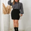 Fashion Long Sleeve Houndstooth Top And Skirt Suit For Women 1 Fashion Long Sleeve Houndstooth Top And Skirt Suit For Women -Plus Size Dresses Shop 92862ae842f7cff0