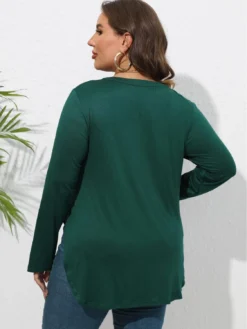 Plus Size Women Long Sleeve Solid Casual Cropped T-Shirt -Plus Size Dresses Shop 92b991f2b99263dd