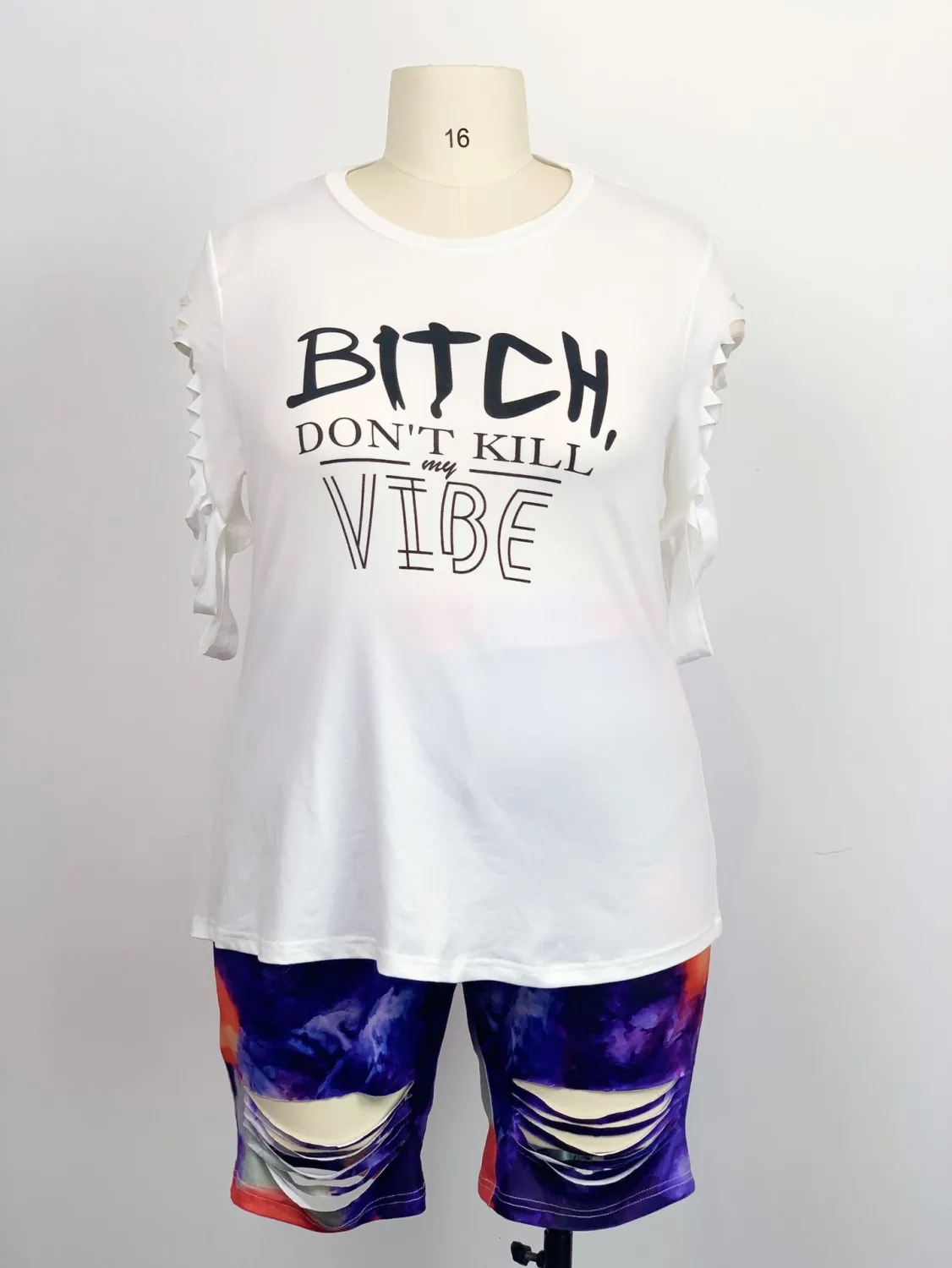 Plus Size Women Letter Print Short Sleeve Cutout Top And Short Two-Piece Set 9 Plus Size Women Letter Print Short Sleeve Cutout Top And Short Two-Piece Set - Image 7