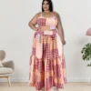 Plus Size Women Clothes Summer Plaid Crop Strap Top Loose Swing Skirt Two Piece Set -Plus Size Dresses Shop 92f79d4d50a73877