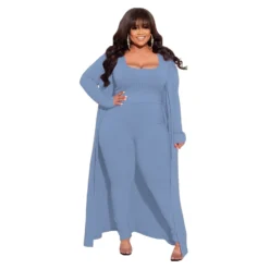 Autumn And Winter High Stretch Ribbed Three-Piece Plus Size Fashionable And Sexy Pants Set -Plus Size Dresses Shop 9462770503c315ae