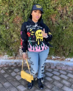 Fall Winter Signature Print Plus Size Hoodies With Pockets -Plus Size Dresses Shop 9466d4d09ac9682d